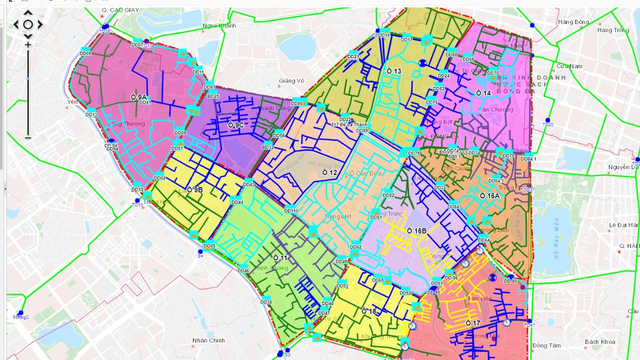 Giao diện bản đồ số hóa với các lớp dữ liệu GIS