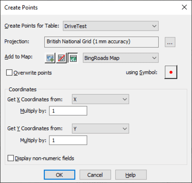 Hộp thoại Add Control Point để nhập tọa độ X Y