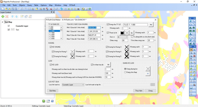 Cài đặt khoảng cách và kiểu đường lưới trong Grid Maker MapInfo