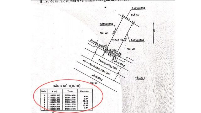 Bản đồ giải thửa trên hệ tọa độ VN-2000 với các thửa đất được đánh số rõ ràng