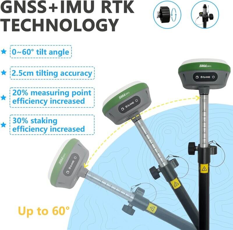 Cách chọn máy GPS RTK 2 tần số - Tính năng bù nghiêng IMU trên máy GPS RTK GNSS
